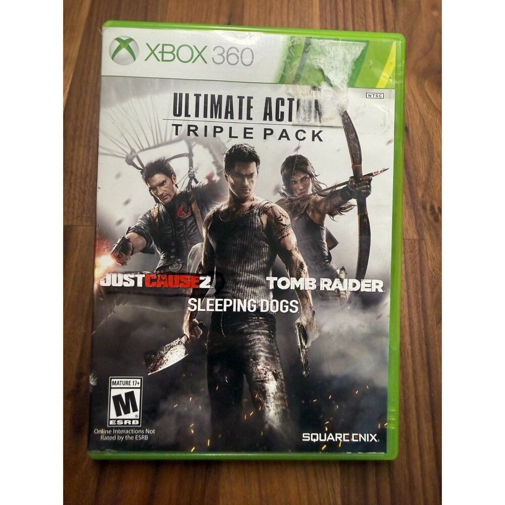 Ultimate Action Triple Pack (Xbox 360, 2015) Tomb Raider Just Cause 2 Sleep Dogs